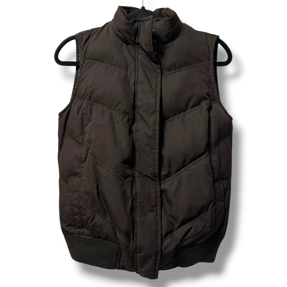 Vintage Gap Maternity Chevron Quilted Down Puffer Vest Chocolate Brown XS